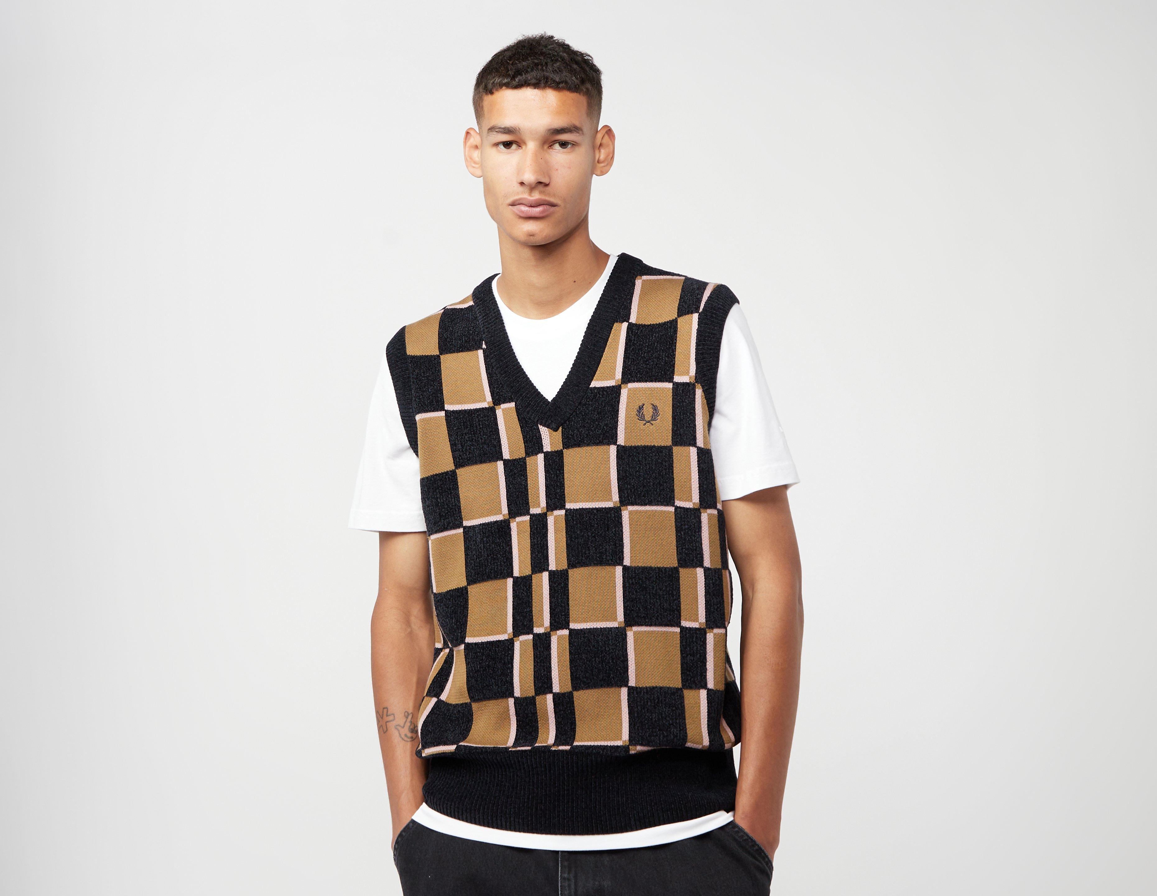 Brown Fred Perry Checkerboard Knit Vest | size?