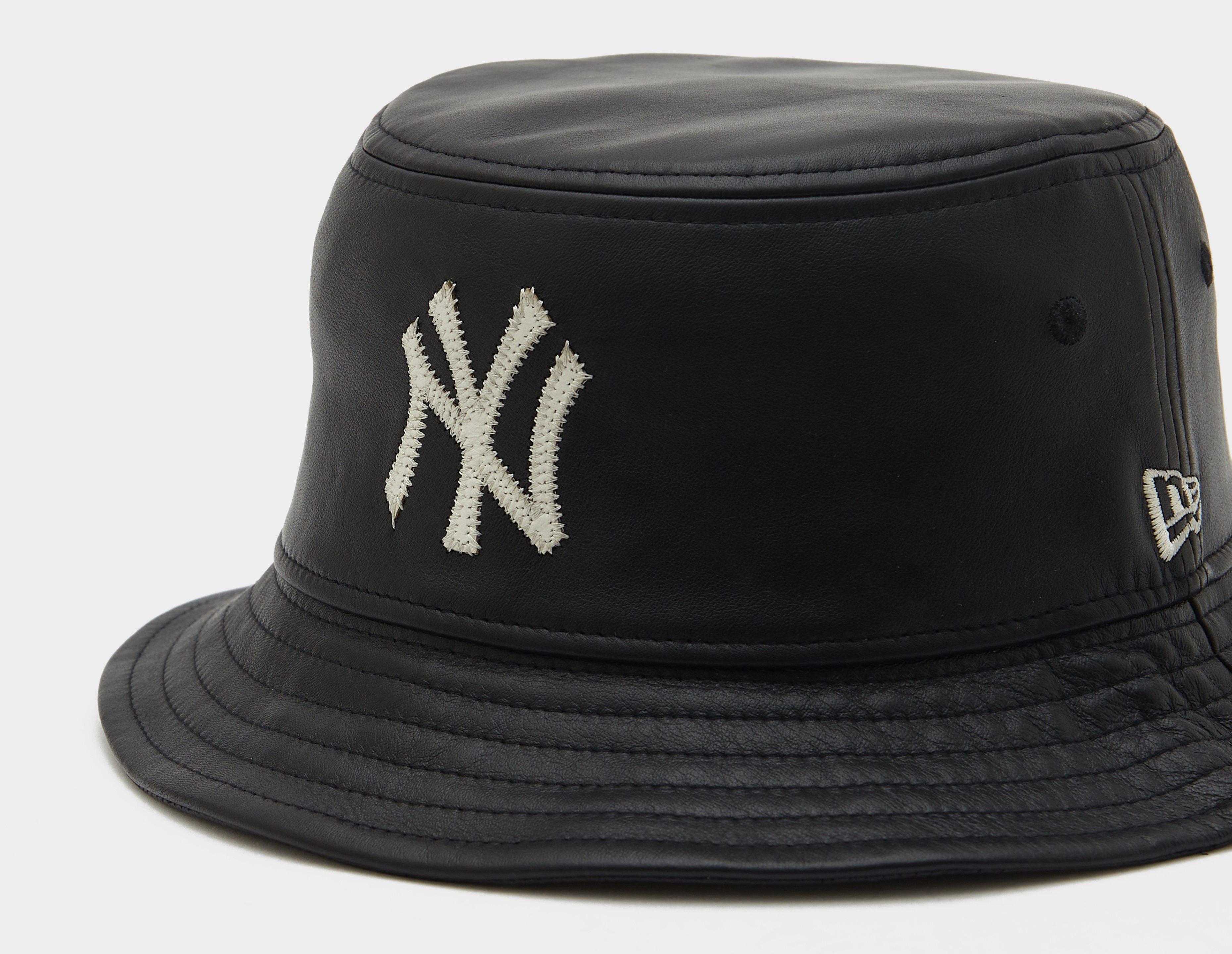 embroidered-logo leather bucket hat, NEW ERA CAP