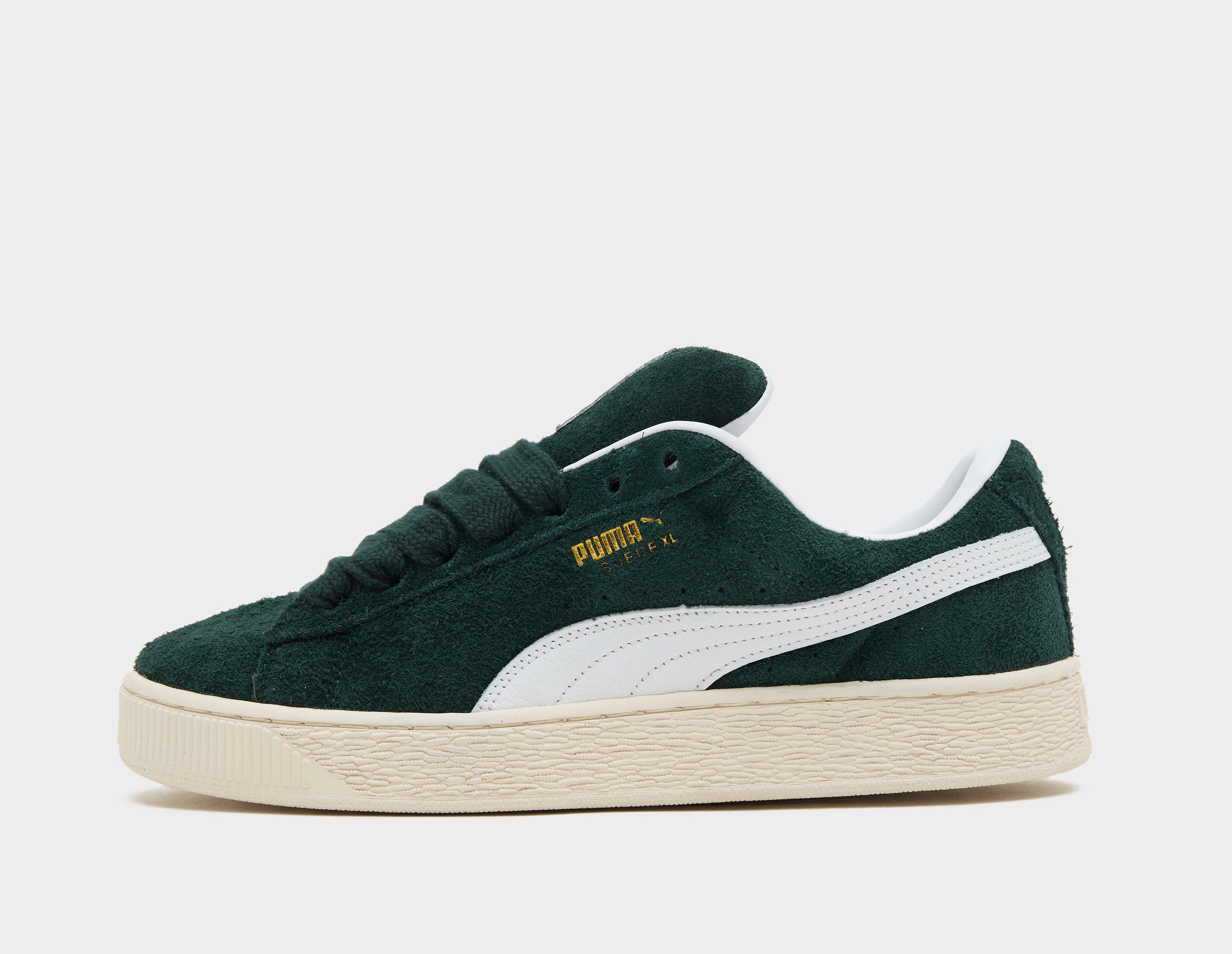 All green store suede pumas