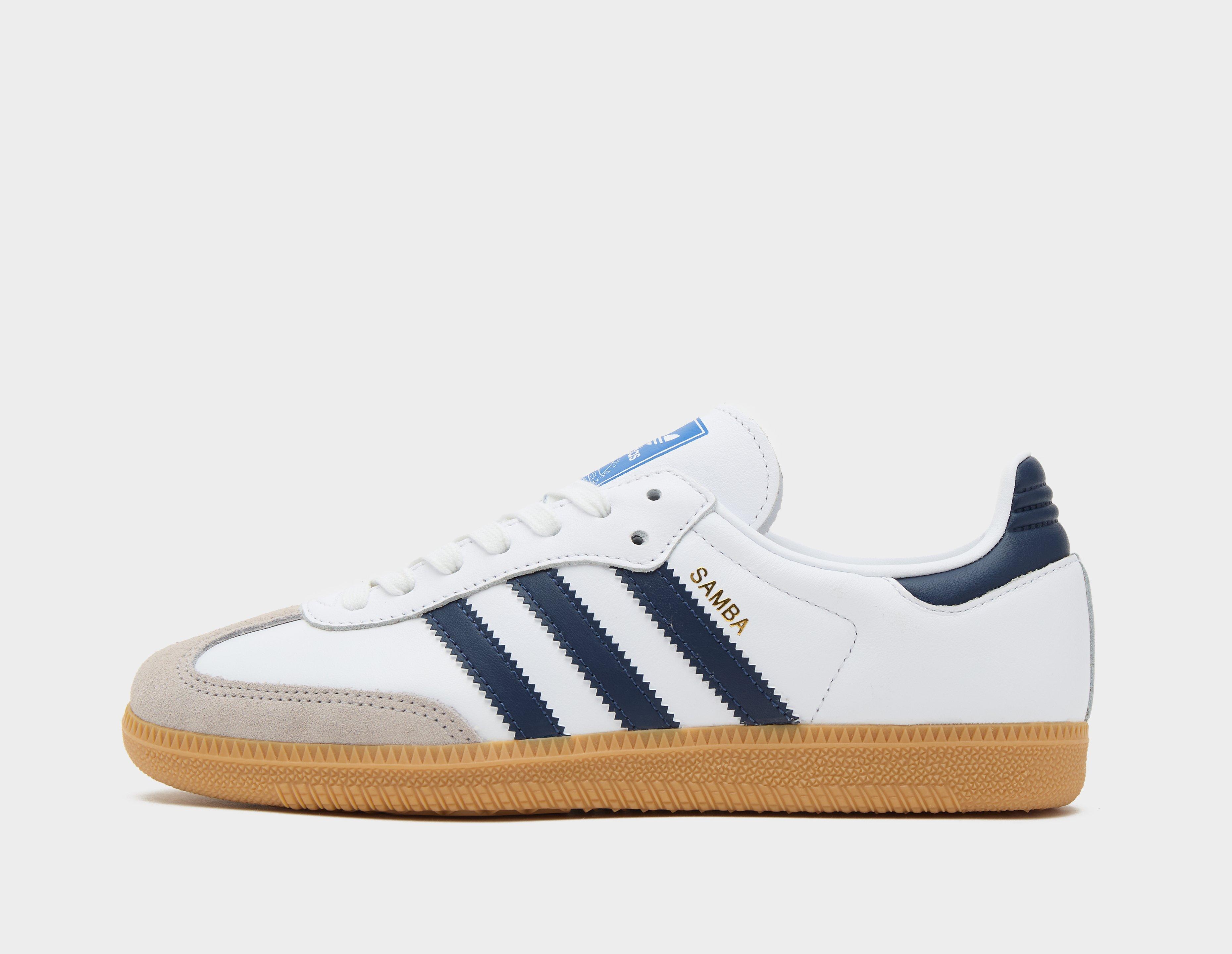 Adidas samba white blue hot sale stripes