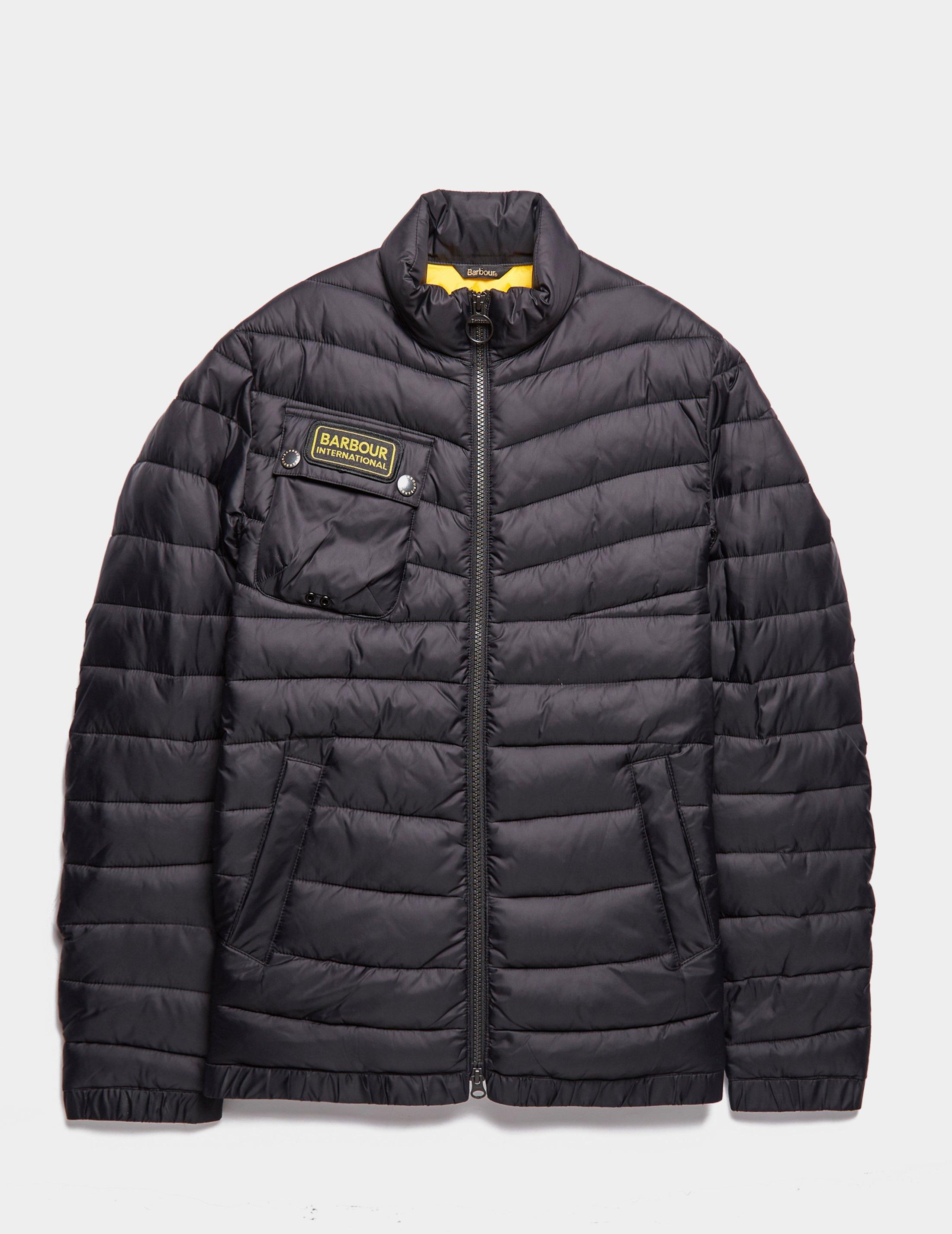 barbour international chain baffle quilted jacket in black