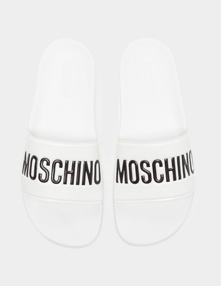 moschino logo leather slides