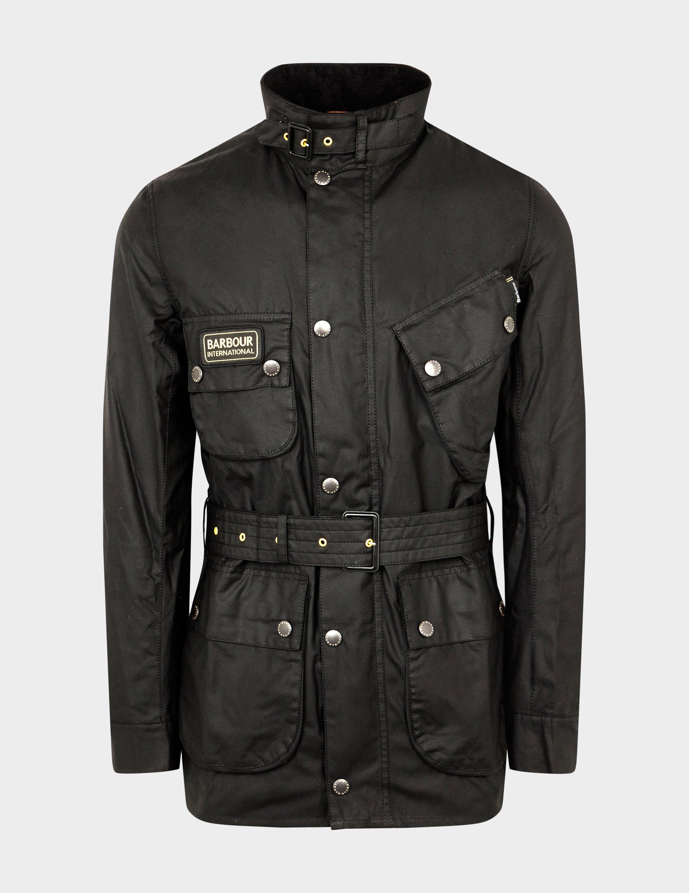 barbour international slim wax jacket black