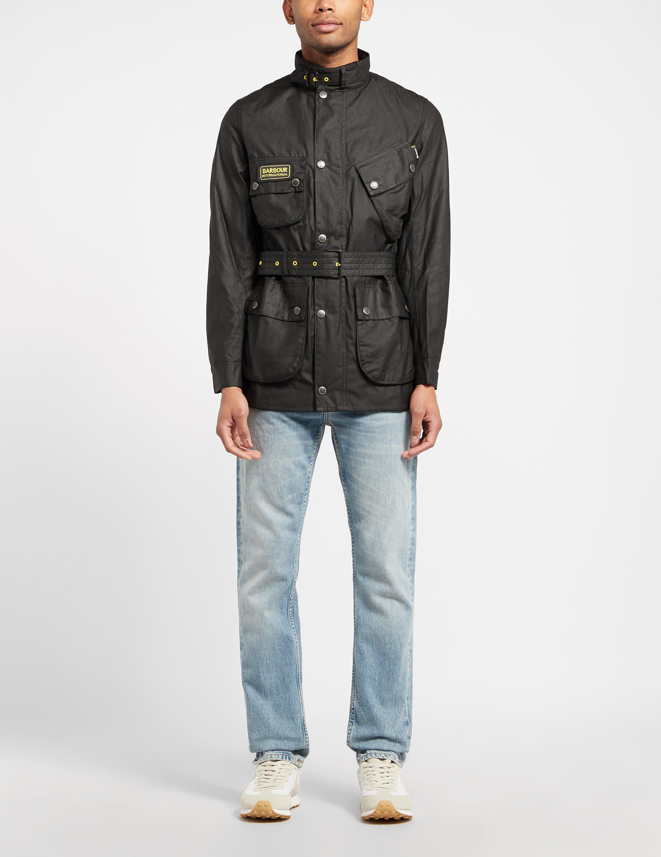 barbour international slim wax jacket black