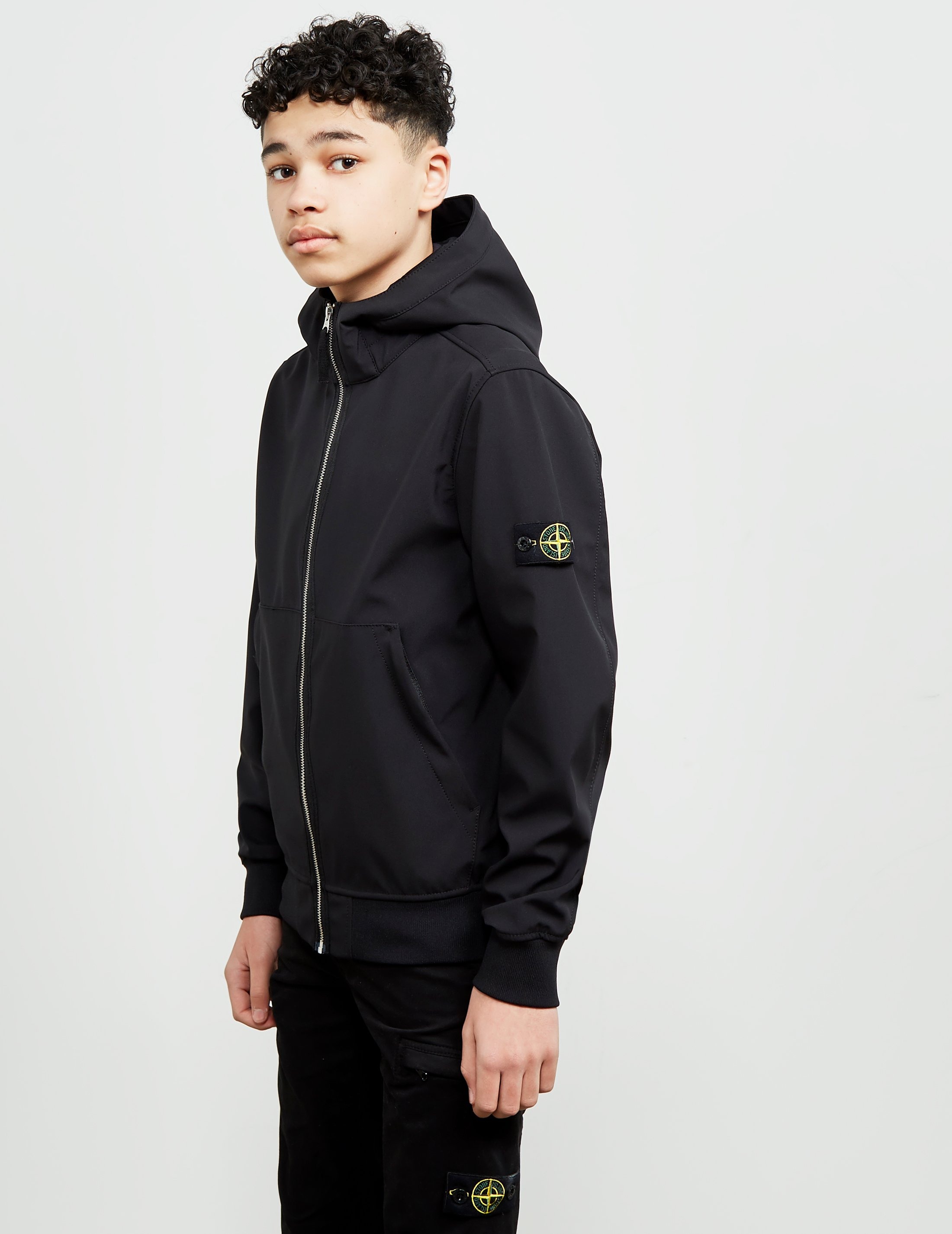 Black Stone Island Junior Softshell Hooded Jacket Tessuti