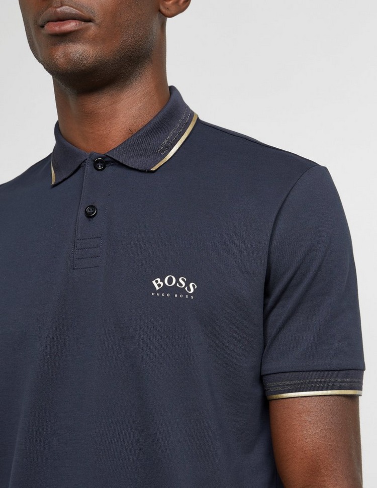 Blue BOSS Paul Curved Logo Polo Shirt Tessuti
