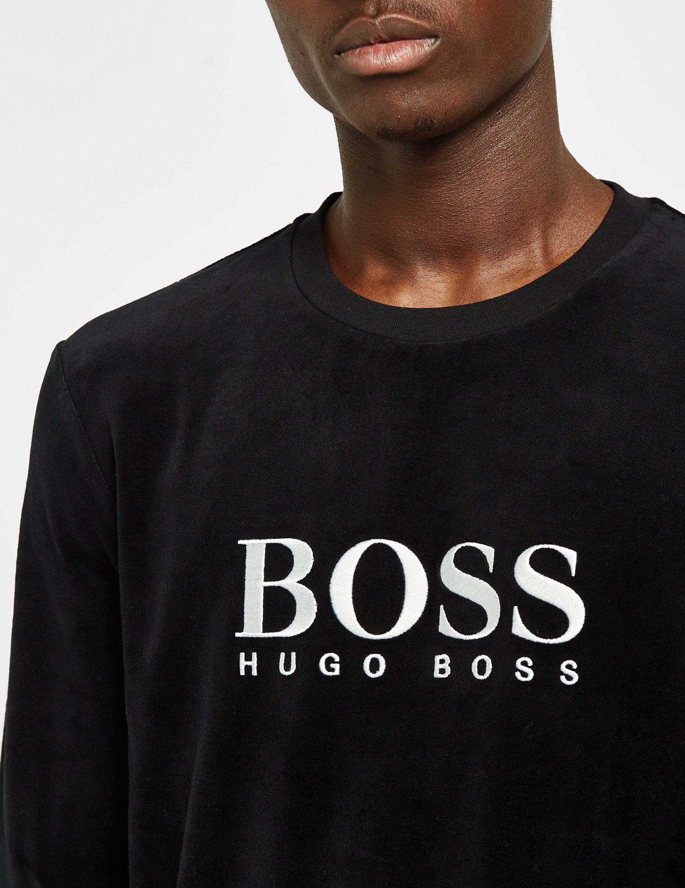 Black BOSS Velour Crew Sweatshirt | Tessuti