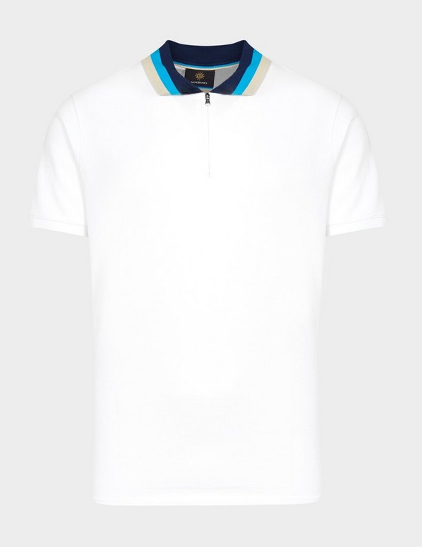 Sandbanks Tri-Coloured Zip Short Sleeve Polo Shirt
