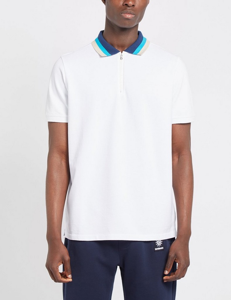 Sandbanks Tri-Coloured Zip Short Sleeve Polo Shirt