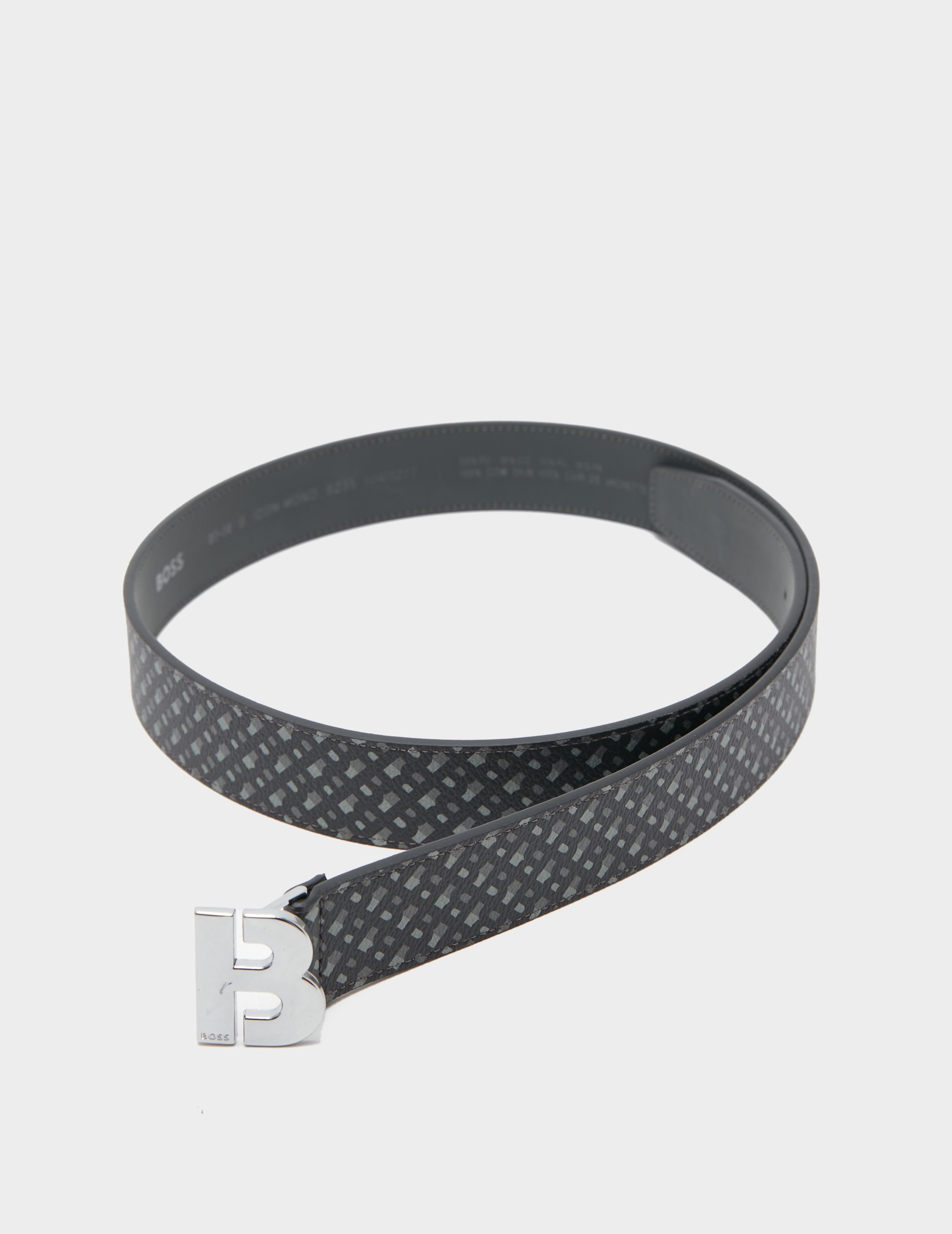 Black Boss Byron Print Leather Belt Tessuti