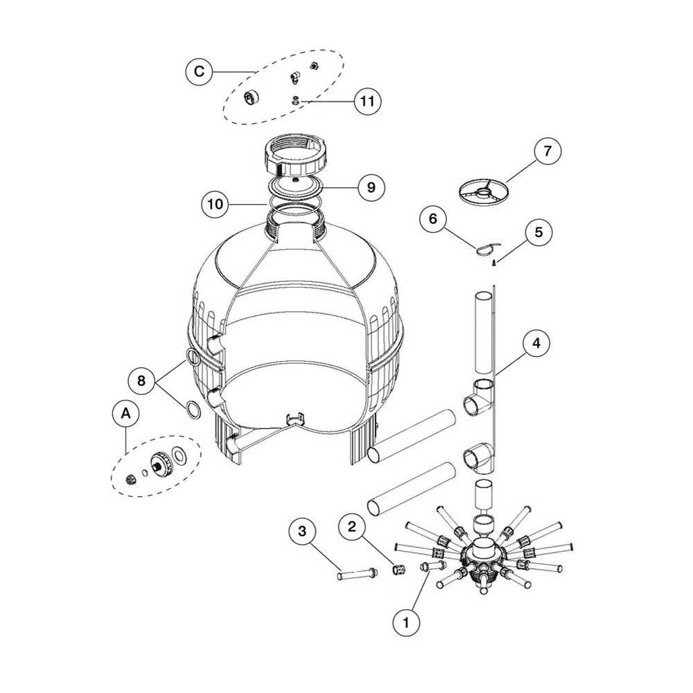 Astral Cantabric 30": Top Mount 2" Connexion Pool Sand Filter Parts