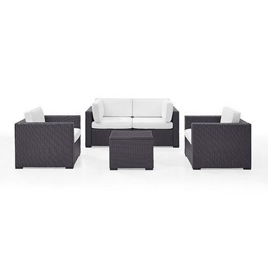 Crosley  Biscayne White 5-Piece Wicker Set with 2 Armchairs 2 Corner Chairs and Coffee Table