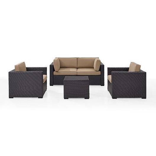 Crosley  Biscayne Mocha 5-Piece Wicker Set with 2 Armchairs 2 Corner Chairs and Coffee Table