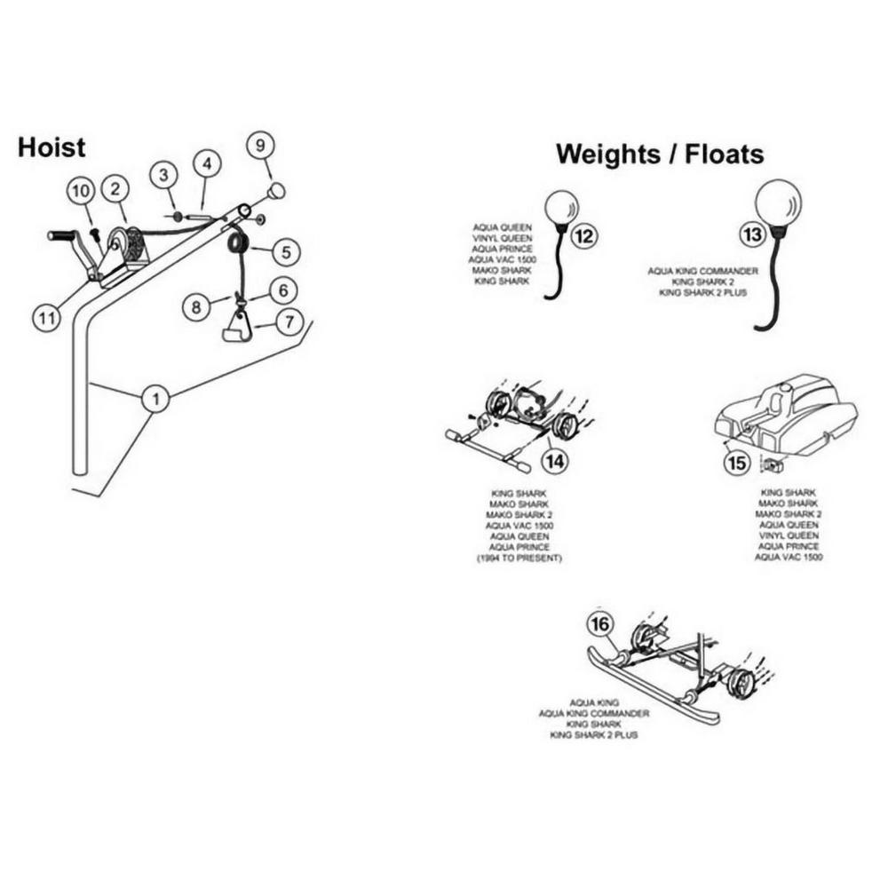 Aqua Vac Hoist, Weights & Floats Replacement Parts