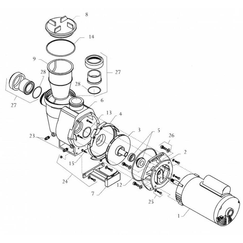 Jandy HHP Full-Rated & HHPU Up-Rated Pump Part Schematic