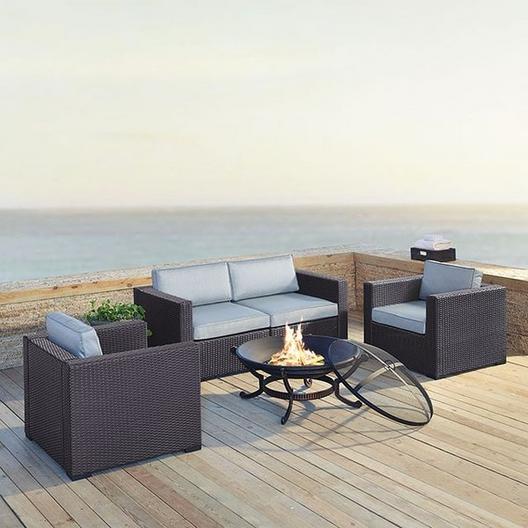Crosley  Biscayne Mocha 5-Piece Wicker Set with 2 Armchairs 2 Corner Chairs and Fire Pit