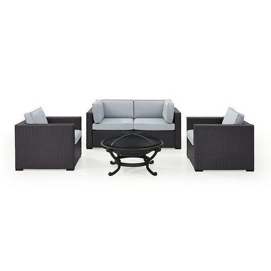 Crosley  Biscayne Mist 5-Piece Wicker Set with 2 Armchairs 2 Corner Chairs and Fire Pit