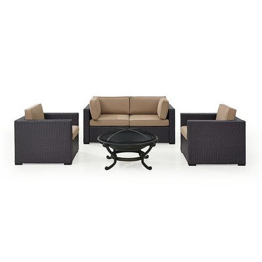 Crosley  Biscayne Mocha 5-Piece Wicker Set with 2 Armchairs 2 Corner Chairs and Fire Pit