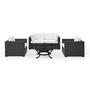 Biscayne White 5-Piece Wicker Set with 2 Armchairs, 2 Corner Chairs and Fire Pit