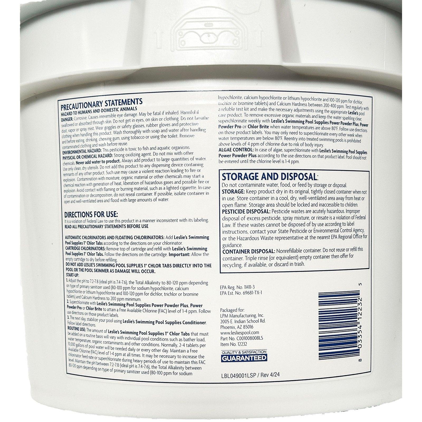 Leslie's  1 Inch Chlorine Tablets  8 lbs Bucket