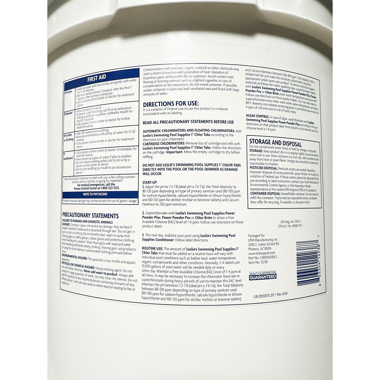Leslie's  1 Inch Chlorine Tablets  35 lbs Bucket