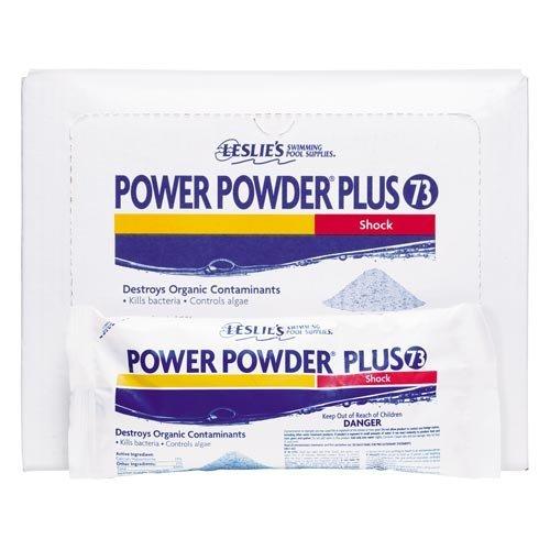 Shock the pool weekly for healthy pool water with Leslie's Power Powder Plus 73 cal-hypo pool shock