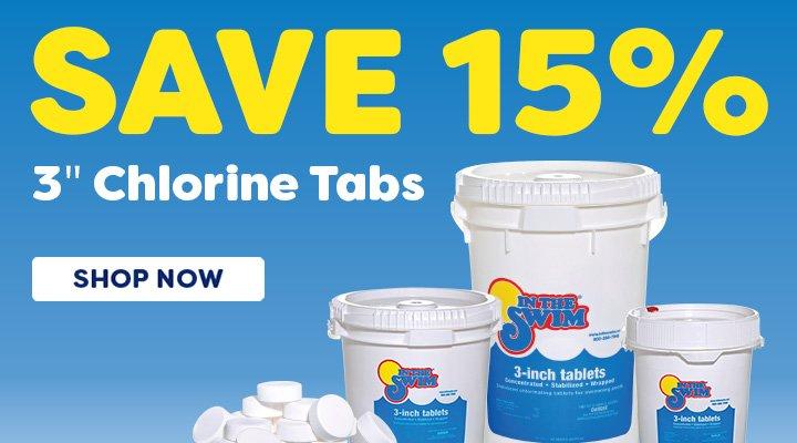 An image advertising15% off chlorine tabs
