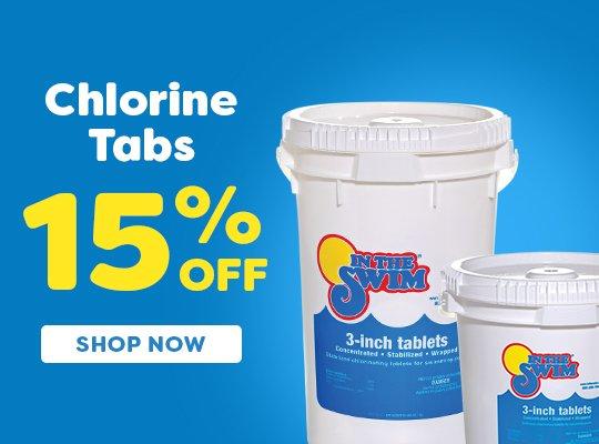 An image advertising 15% Off Chlorine Tabs