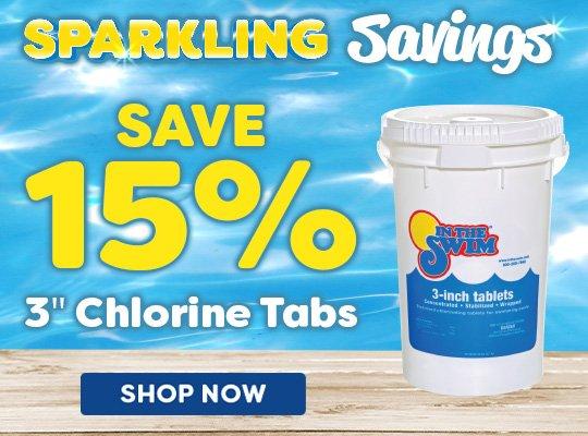 An image advertising 15% off chlorine tabs