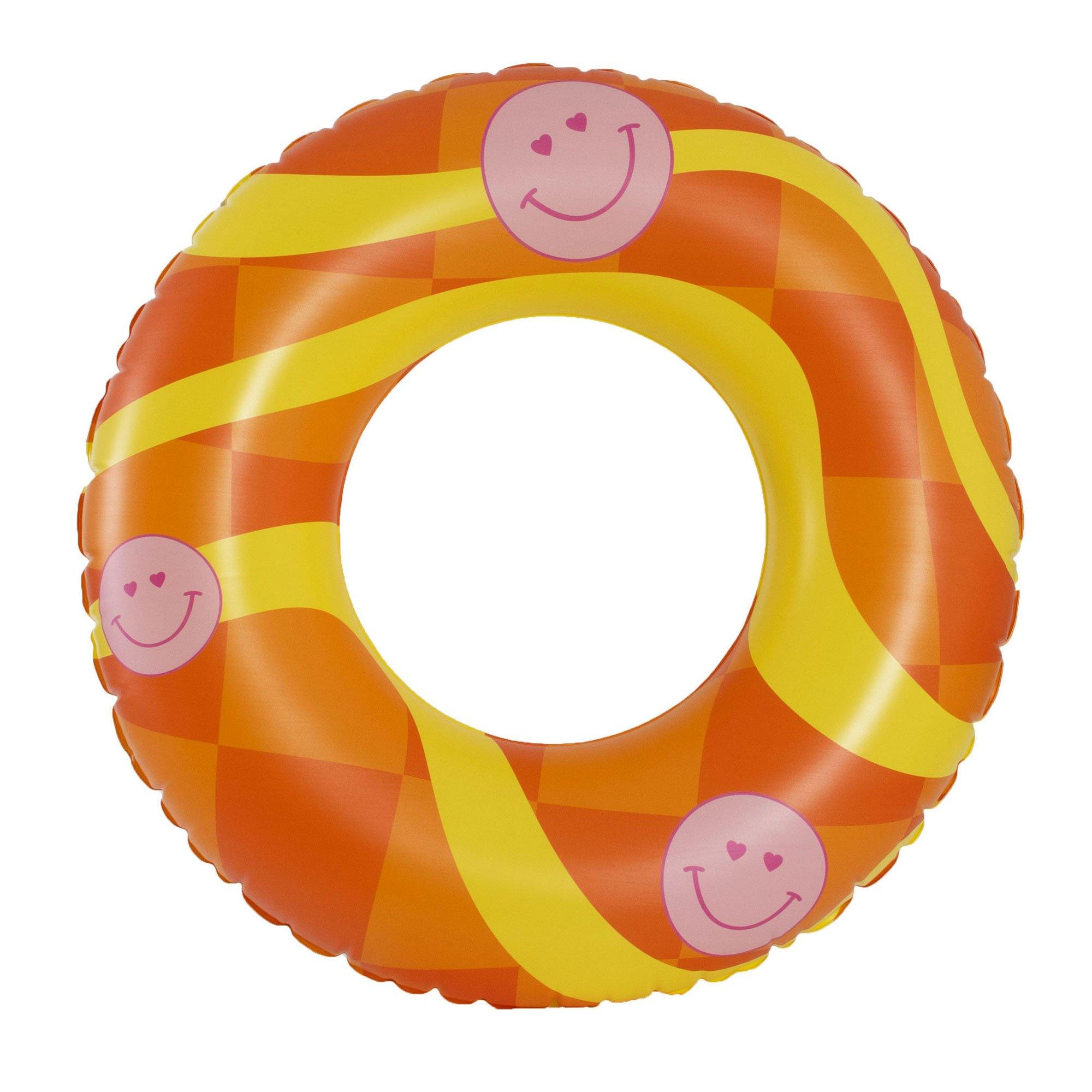 Smiley Graphic Inflatable Tube and XL Pillow Raft Pool Floats  2 Piece Set