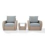 St. Augustine 3-Piece Wicker Set with Two Armchairs and Side Table