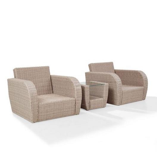 Crosley  St Augustine 3-Piece Wicker Set with Two Armchairs and Side Table