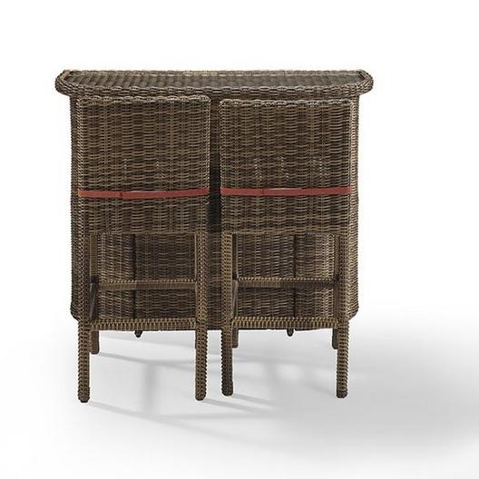 Crosley  Bradenton 3-Piece Wicker Bar Set with Bar and Two Stools and Sangria Cushions