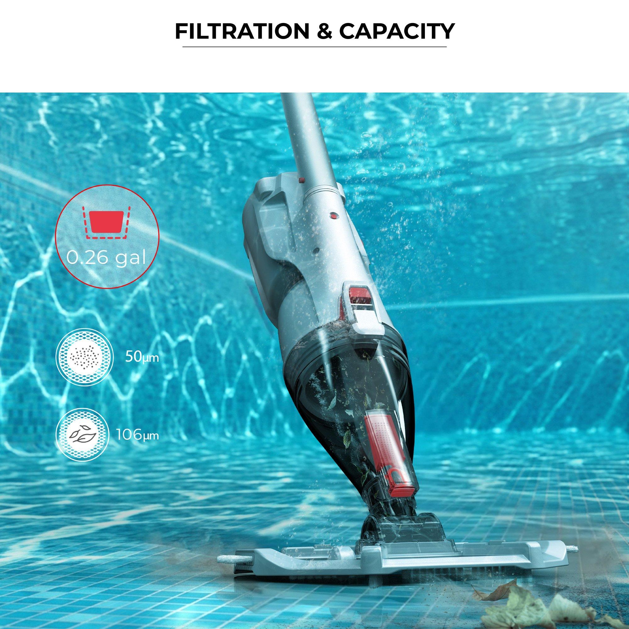Voltera 33 Cordless Rechargeable Handheld Everyday Small and Medium Pool Vacuum Cleaner