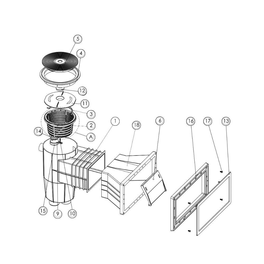 Astral 1-1/2" Wide Mouth Concrete Skimmer: 11579 Skimmer Part List