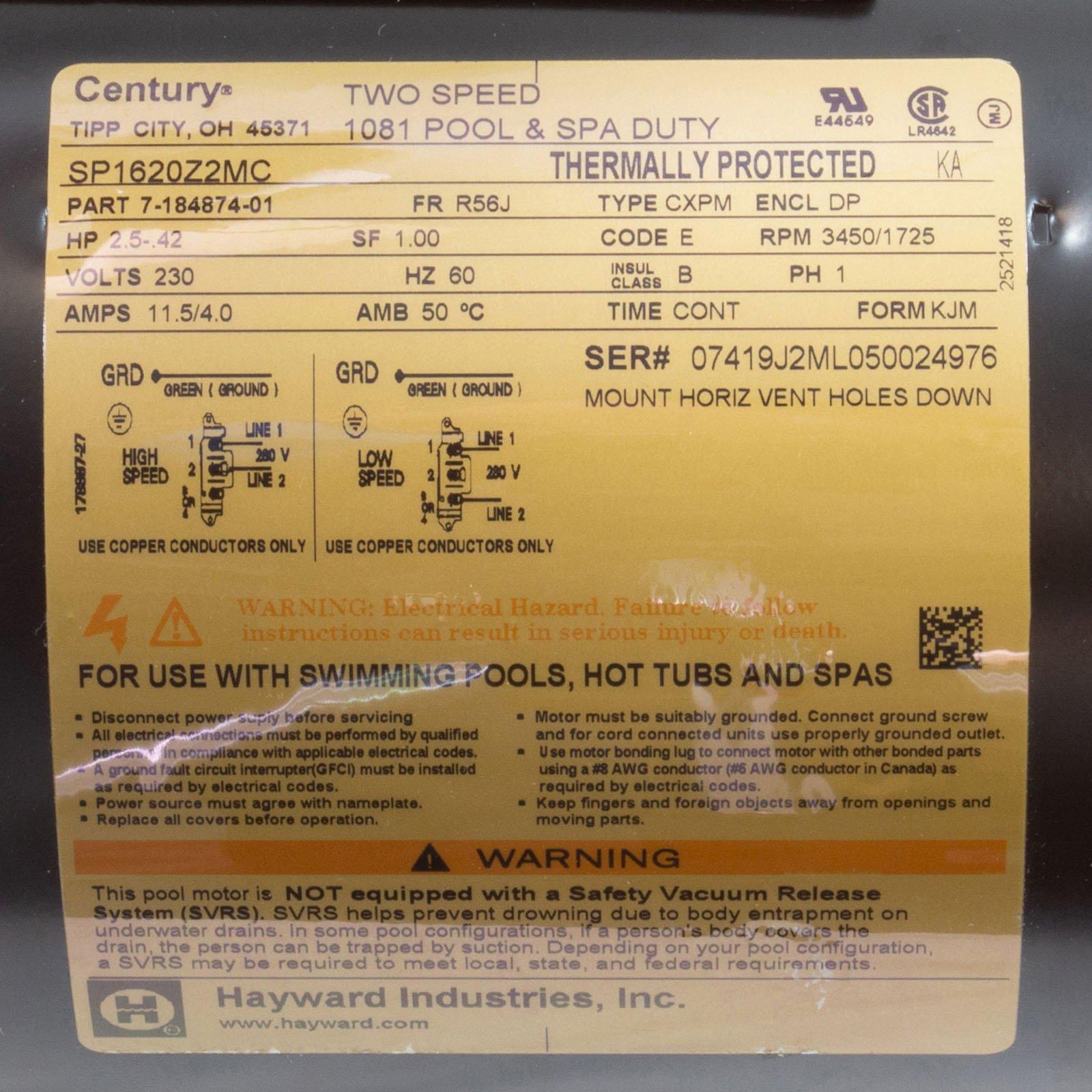 Hayward  Motor 2 1/2 HP 2 Speed 230V Super 2 Pump