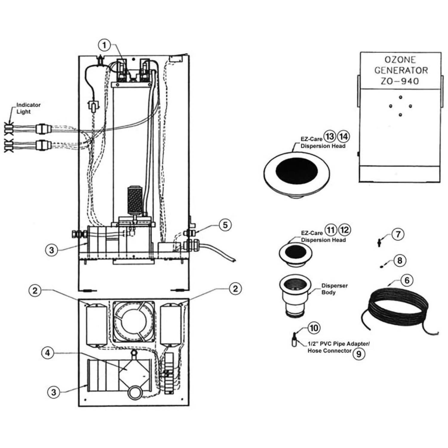 Del Ozone ZO-940 Ozonator Parts