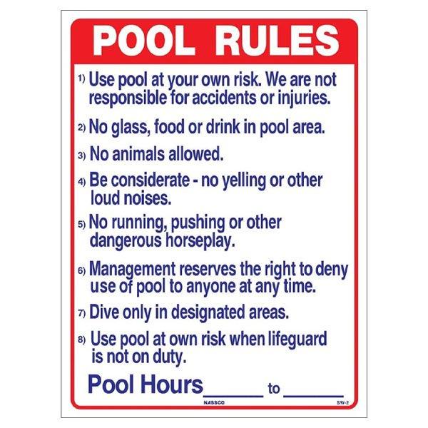 National Stock Sign  SW-2 Commercial Pool Rules Sign