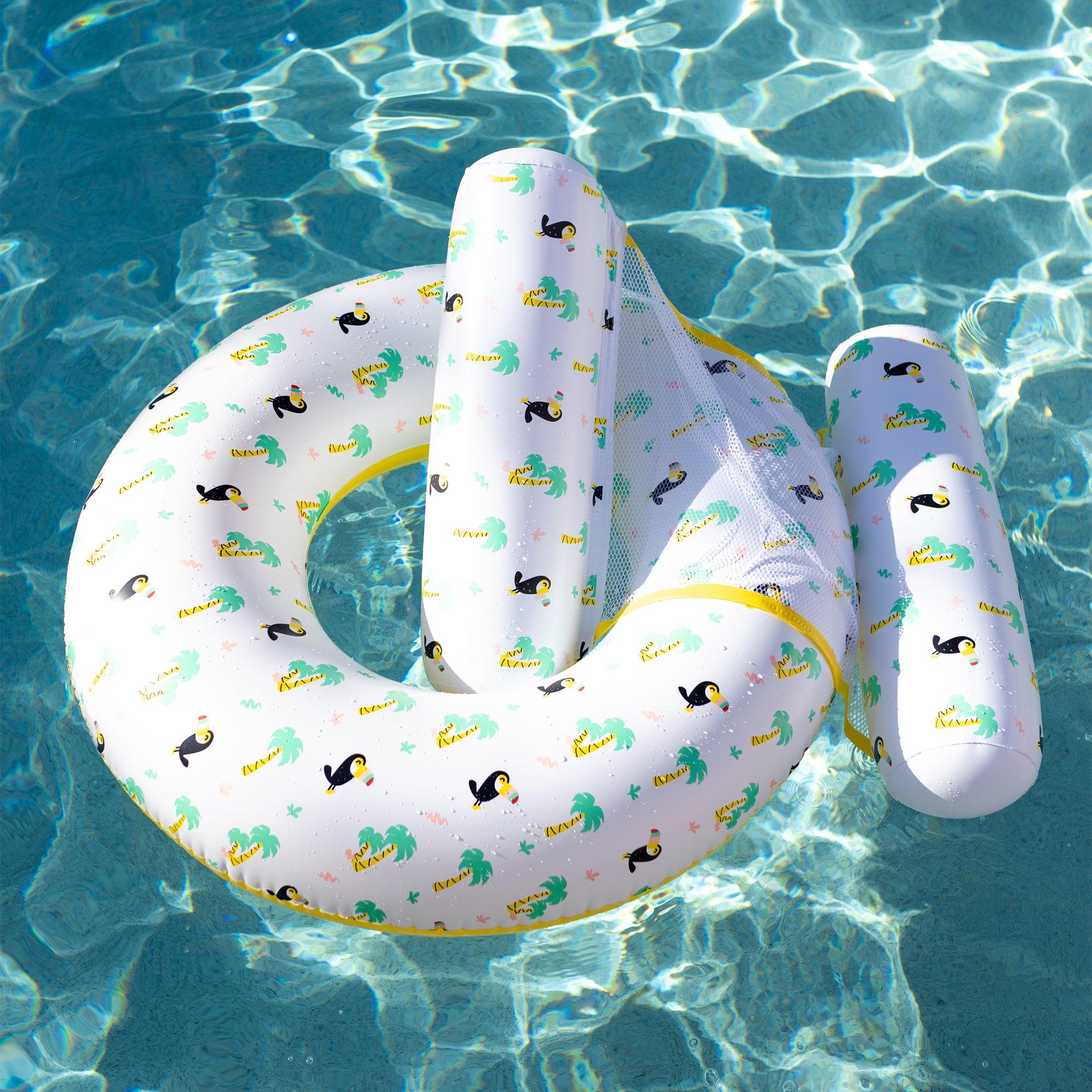 Tropical Toucan Breeze Inflatable Ring and Hammock Pool Float  2 Piece Set