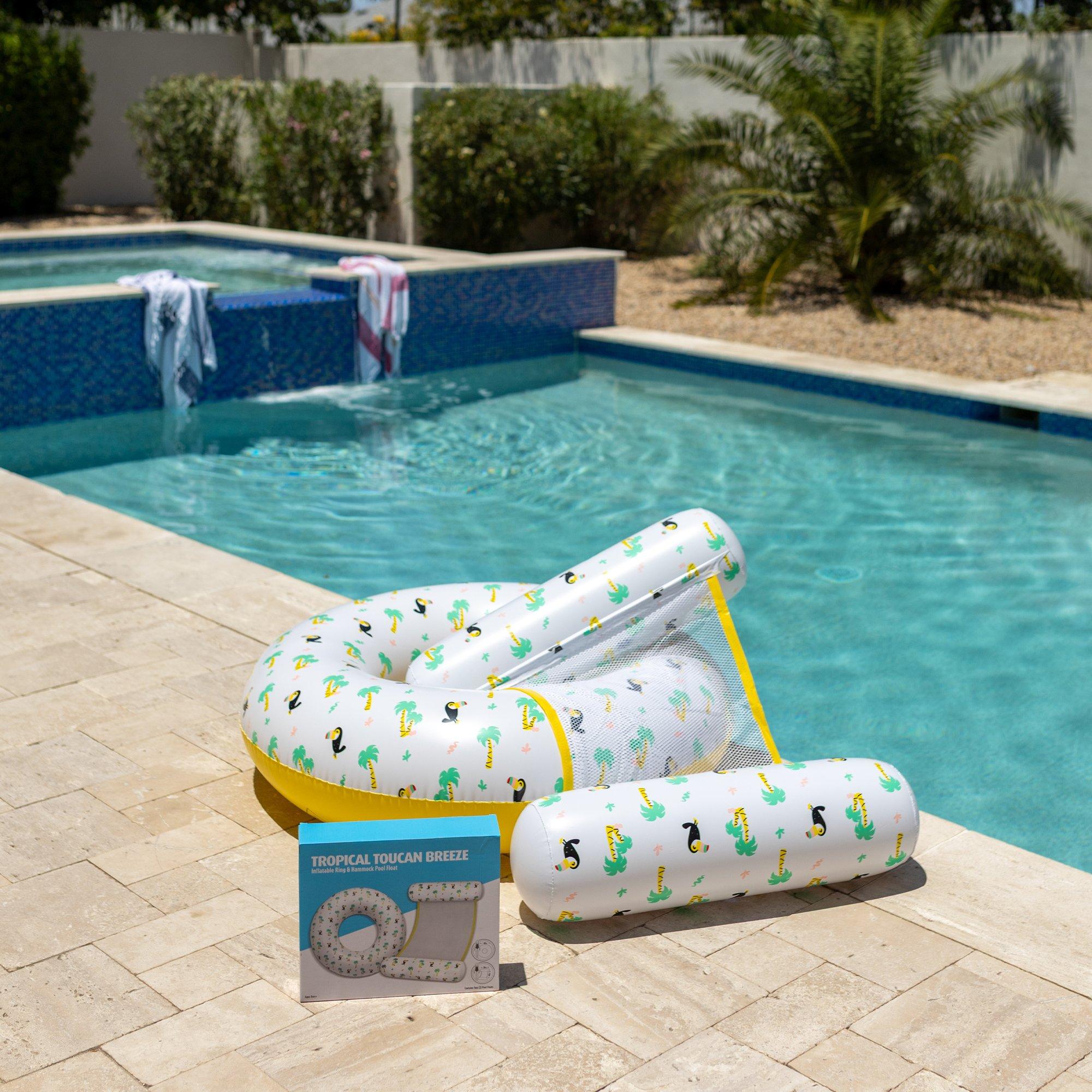 Tropical Toucan Breeze Inflatable Ring and Hammock Pool Float  2 Piece Set