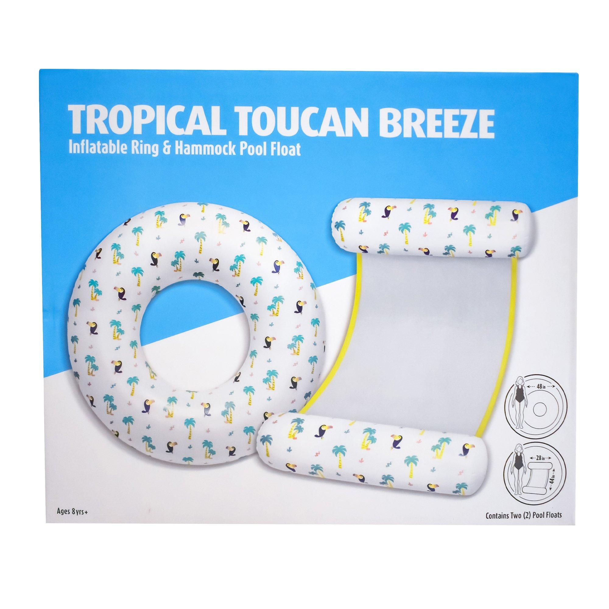 Tropical Toucan Breeze Inflatable Ring and Hammock Pool Float - 2 Piece Set