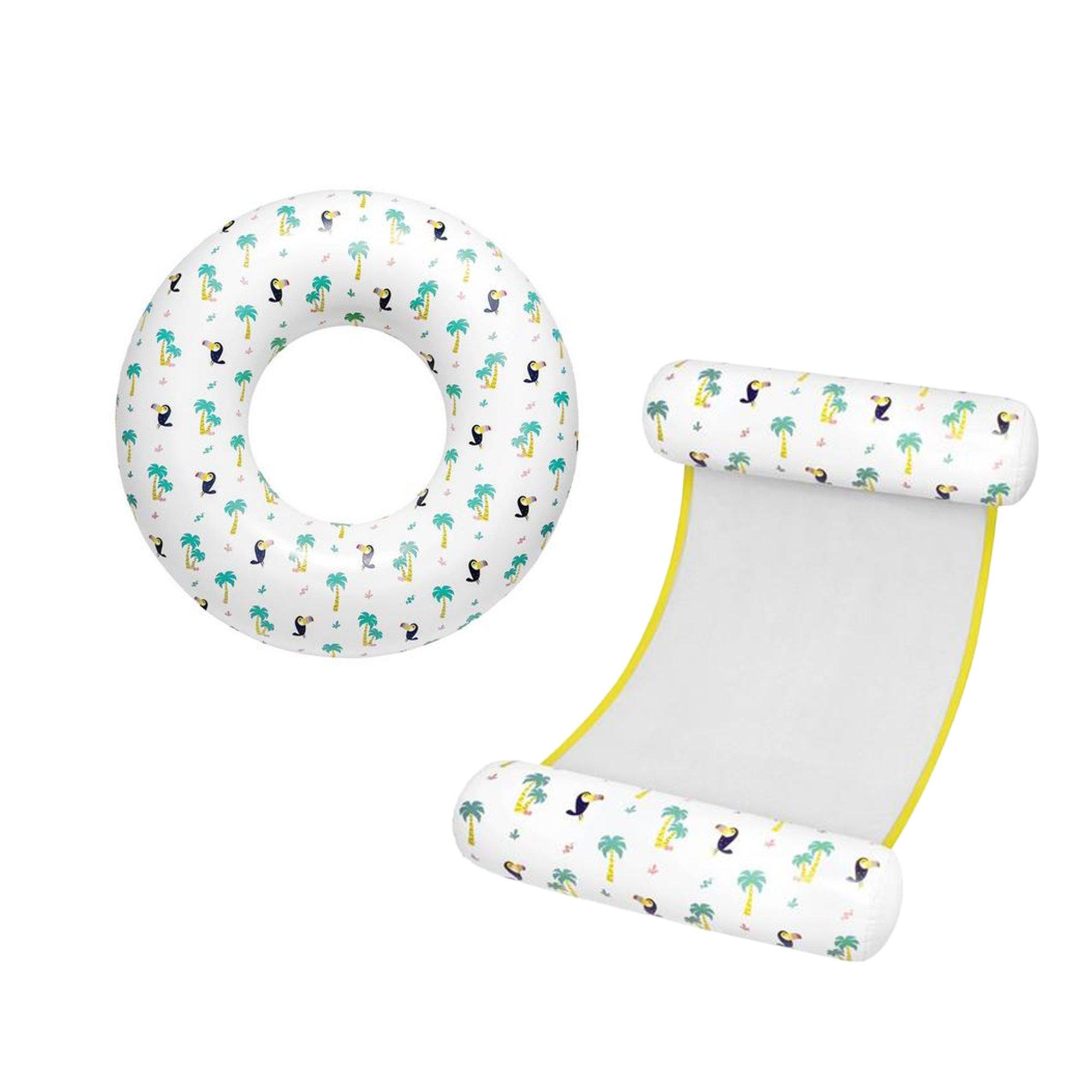 Tropical Toucan Breeze Inflatable Ring and Hammock Pool Float - 2 Piece Set