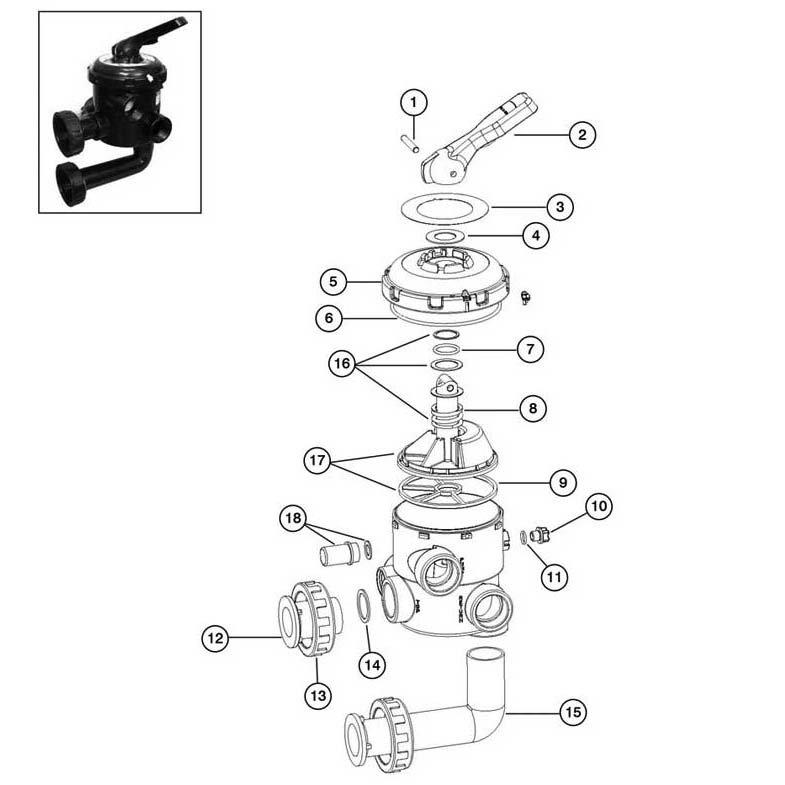 Astral Multiport Backwash Valve 1-1/2" Multi-Port Side Mount #22355 Part Schematic