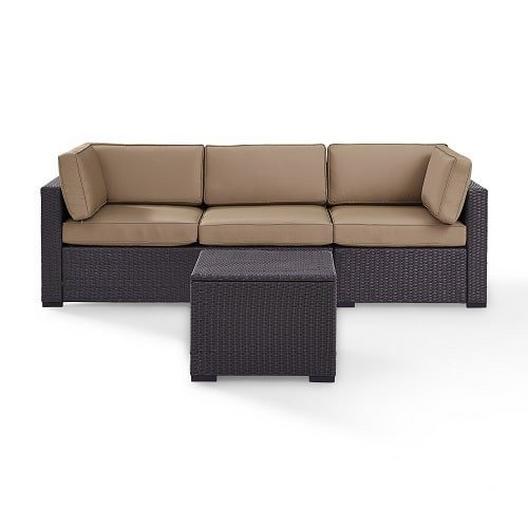 Crosley  Biscayne 3 Piece Wicker Set with Mist Cushions  Loveseat Corner Chair and Coffee Table
