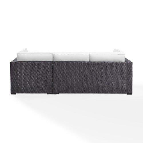 Crosley  Biscayne 3 Person Wicker Set with White Cushions  Loveseat Corner Chair and Coffee Table