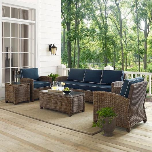 Crosley  Bradenton 5-Piece Sangria Cushion Wicker Set with One Loveseat Two Arm Chairs Side Table and Coffee Table