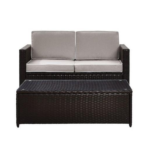 Crosley  Crosley KO70002BR Palm Harbor 2-Piece Wicker Set and Sand Cushions with Loveseat and Glass-Top Table