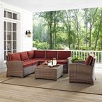 Crosley  Bradenton 5-Piece Sectional with Two Loveseats One Corner Chair One Armchair and One Glass Top Coffee Table