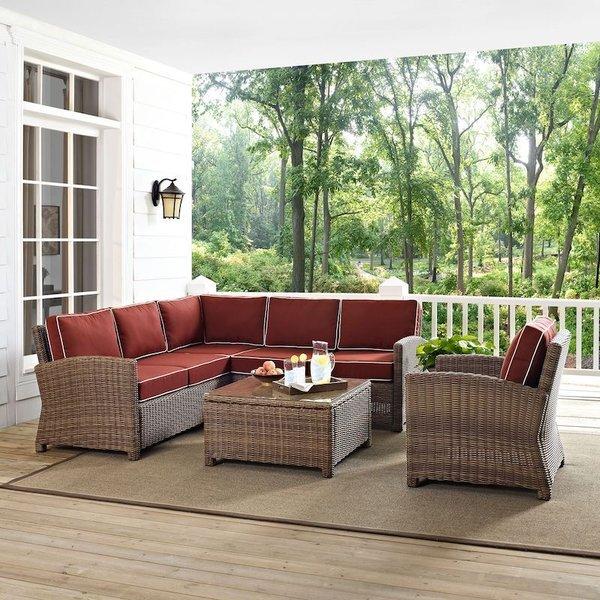 Crosley  Crosley KO70021WB Bradenton 5-Piece Sectional with Two Loveseats One Corner Chair One Armchair and One Glass Top Coffee Table and Navy Cushions