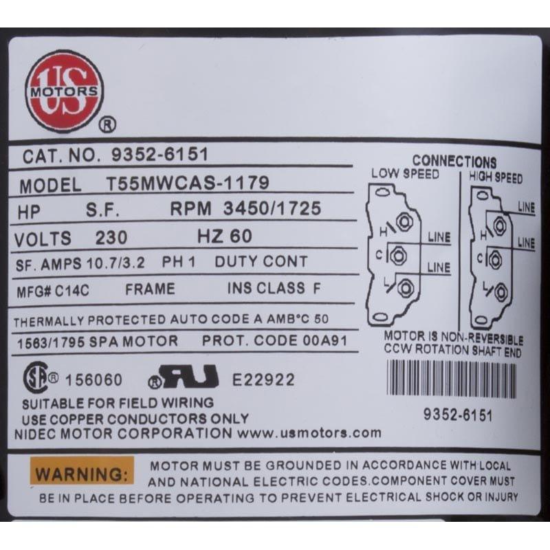 Gecko  Aqua-Flo Flo-Master XP2 06125000-1040 Spa Pump is 2-1/2 HP 230V Dual Speed